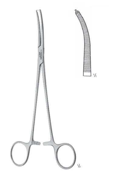 Зажими, хірургічні, "Heiss", дисекційні, вигнуті, з кремальєрою, зубчаста щелепа, зубці 1х2, загальна довжина 210 мм. FEHLING INSTRUMENTS GmbH & Co. KG